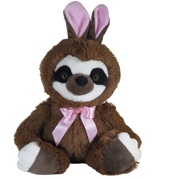 Kellytoy Sloth Bunny Ears Plush Toy Pink Bow Stuffed Animal Sitting 13" Tall - Picture 2 of 16